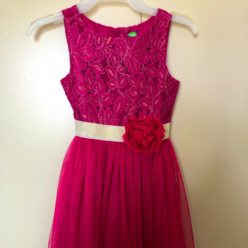 Beautiful girls size 8 Fuchsia with gold inlay dress.
